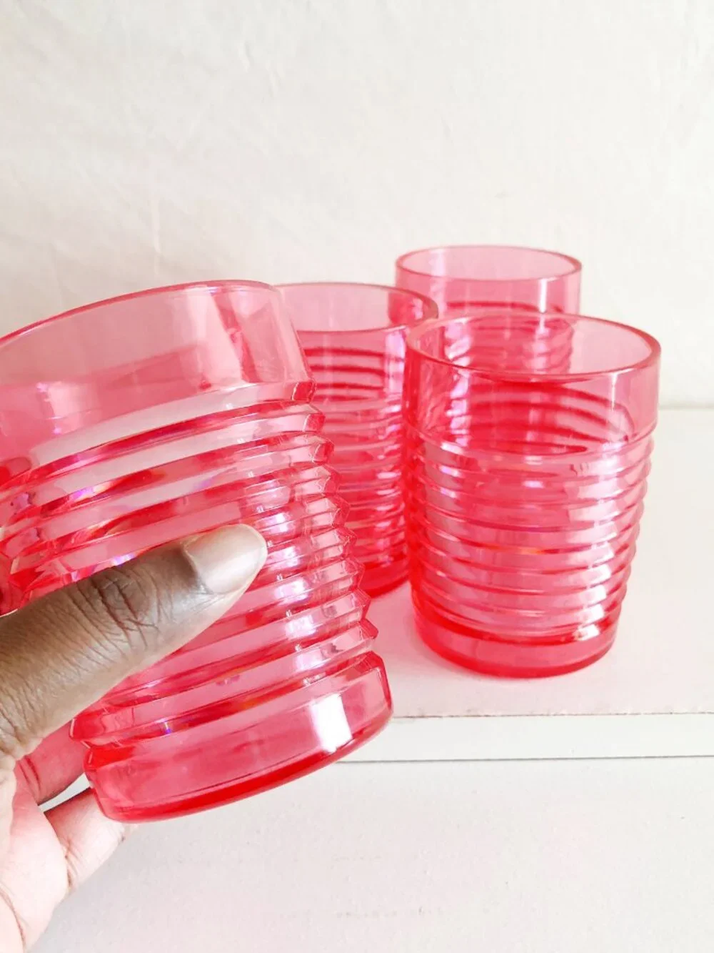 Vintage 80s Marshall Fields Ruby Red Acrylic Juice Cups